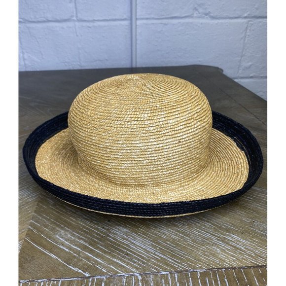 Handmade Bunn. New York Straw Sun Hat Black Rim Classic Natural Tan - Picture 2 of 12